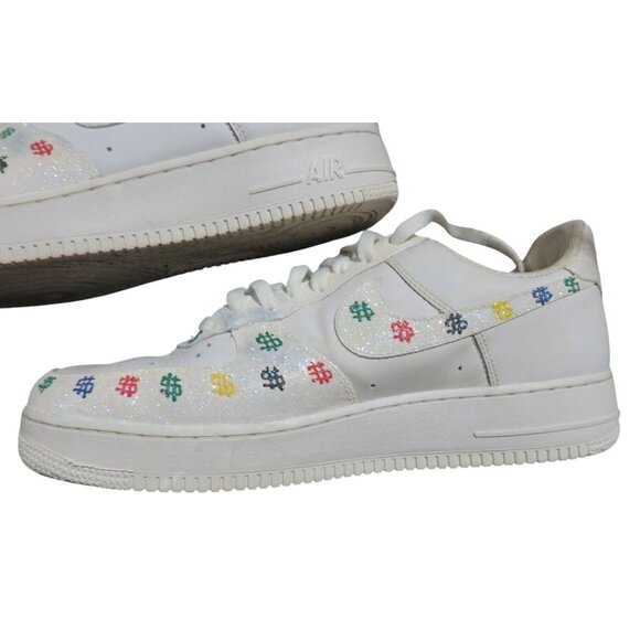Nike Air Force 1 White Leather Custom Dollar Signs Glow Sparkly sneakers sz 11 - Picture 10 of 15